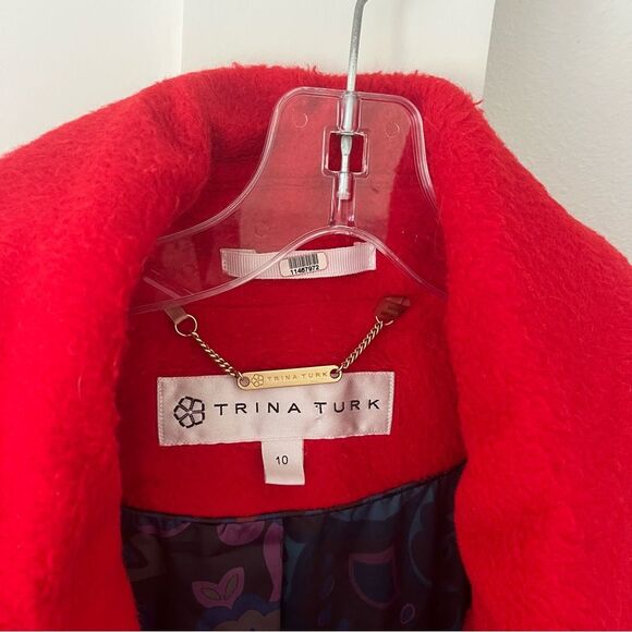 TRINA TURK Ruby Wool Alpaca Blend Red Teddy Coat - Picture 10 of 13
